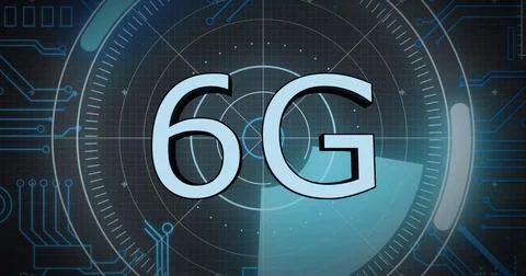 Image of 6g text, digital data processing over computer circuit board イラスト素材