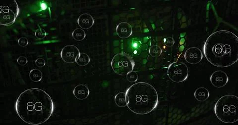Image of 6g text, digital data processing over computer servers Stock Photos