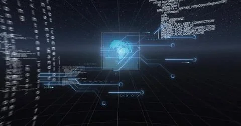 Image of 6g text, digital data processing over circuit board on black background 写真素材