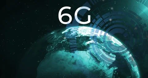 Image of 6g text, globe and digital data processing over scope scanning イラスト素材