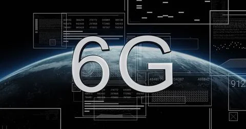 Image of 6g text, globe and computer data processing 写真素材