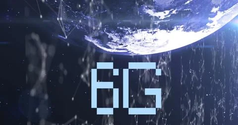 Image of 6g text, globe and computer data processing 스톡 사진