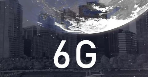 Image of 6g text, globe and computer data processing Foto stock