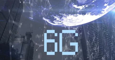 Image of 6g text, globe and computer data processing Foto stock