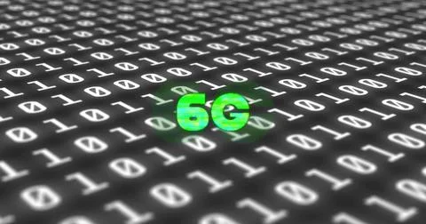 Image of 6g text in green over binary coding Stock Illustration