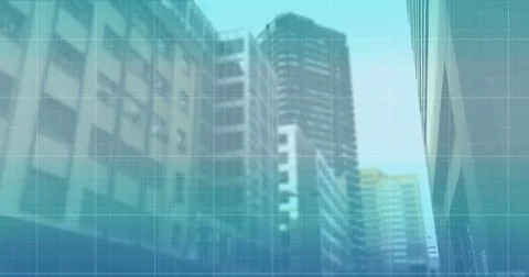 Image of 6g text, interface and blue graph lines moving over modern city Stock Illustration