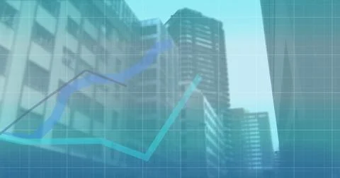 Image of 6g text, interface and blue graph lines moving over modern city Stock Illustration