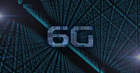 Image of 6g text over binary coding Foto stock