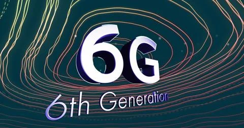 Image of 6g text over circles on black background Illustrazione stock