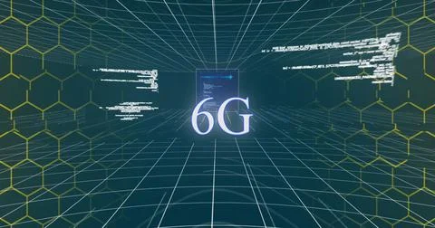 Image of 6g text over data processing Illustrazione stock