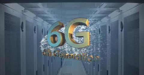 Image of 6g text over data processing and server room 스톡 사진