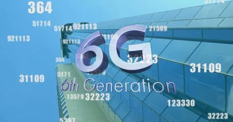 Image of 6g text over data processing and cityscape 스톡 사진