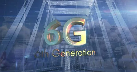 Image of 6g text over data processing and server room 스톡 사진