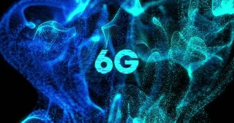 Image of 6g text over glowing moving wave Stock Illustration