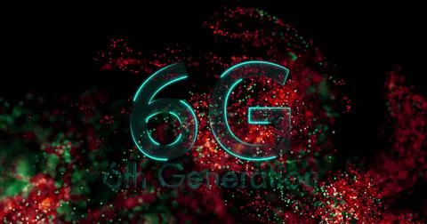 Image of 6g text over glowing moving wave Stockillustratie