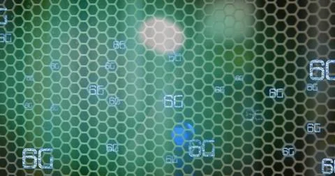 Image of 6g text over hexagons and light spots Stockillustratie