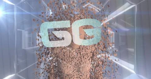Image of 6g text over human body model against neon tunnel in seamless pattern Foto stock