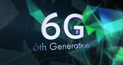 Image of 6g text over network of connections with shapes Illustrazione stock