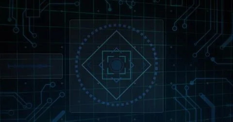 Image of 6g text over round scanner, microprocessor connections and data pr.. Stockfoto's