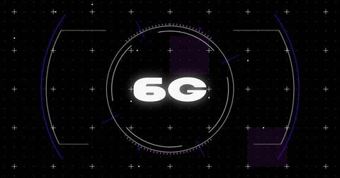 Image of 6g text, scope and computer data processing Stock Photos