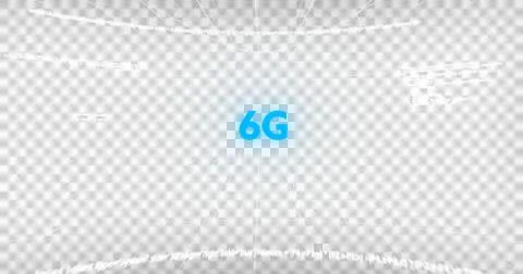 Image of 6g text, scope scanning and data processing on screens Stockillustratie