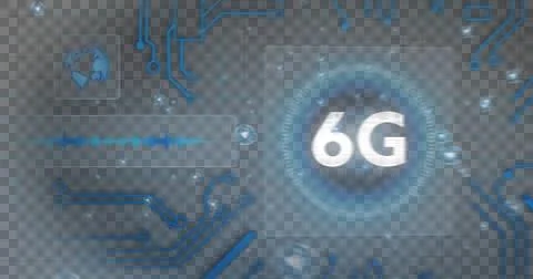 Image of 6g text, scope scanning, globe spinning and data processing on screens イラスト素材