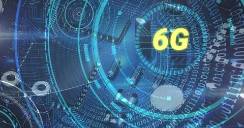 Image of 6g text, scope scanning over binary coding, circuit board of computer Stock Illustration