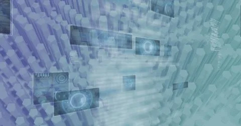 Image of 6g text with scopes and data processing on screens over 3d blocks 스톡 사진