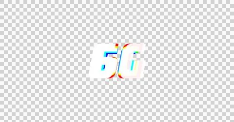 Image of 6g text in white letters with multi coloured shadow on black background Illustrazione stock