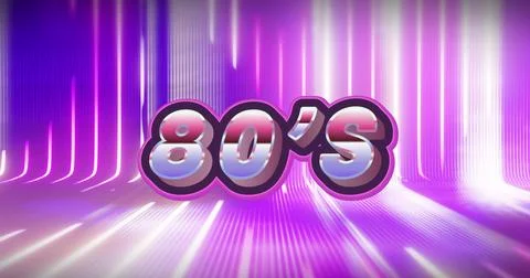 Image of 80s text and light trails over black background Foto stock