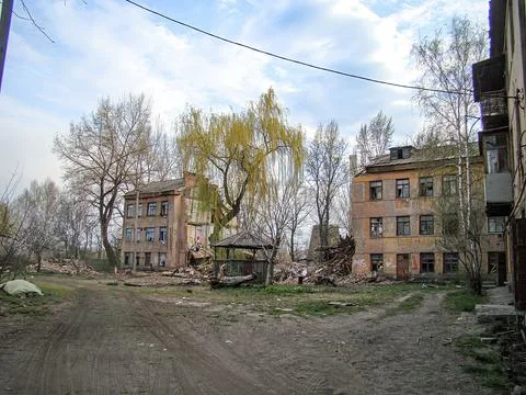 Image of an abandoned or damaged Eastern European urban area, with multiple-s Stock Photos