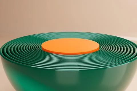 Image of an abstract green half-round table with an orange round center on the b Stock Illustration