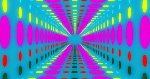 Image of abstract neon circles pattern moving on blue background Stock Photos