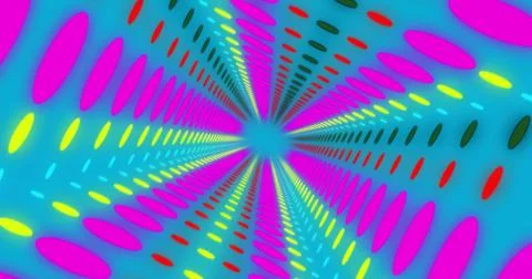 Image of abstract neon circles pattern moving on blue background Stock Photos