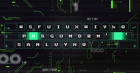 Image of abstract pattern moving on keyboard, glitch technique, binary codes and Stockfoto's