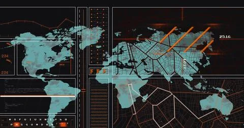 Image of abstract pattern over navigation pattern against map in background Stock Photos