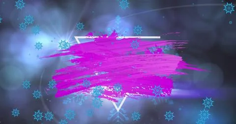 Image of abstract pattern over triangle, lens flare, snowflakes falling over Stock Photos