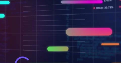 Image of abstract patterns over graphs, trading board and computer language on Stock Photos
