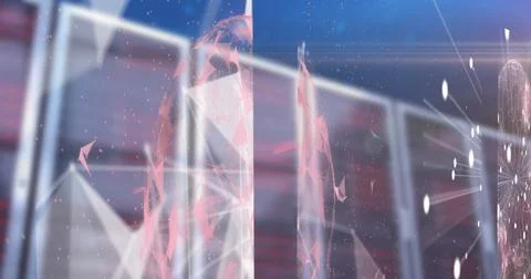 Image of abstract shapes with global network and data processing over computer Stock Photos
