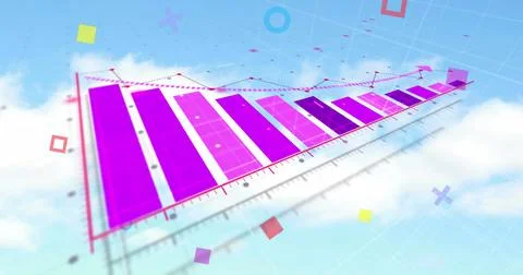 Image of abstract shapes over statistical data processing against clouds in the Foto stock