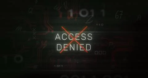 Image of access denied text and data processing over computer motherboard Stock Illustration