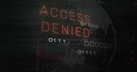 Image of access denied text over processing data on black interface screen Illustrazione stock