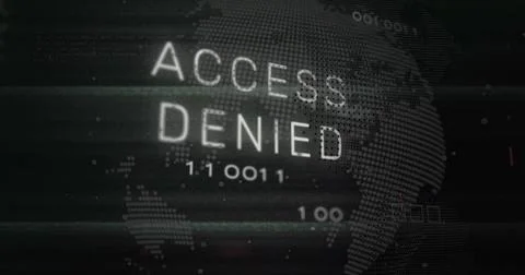 Image of access denied text over processing data on black interface screen 库存插图