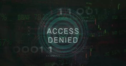 Image of access denied text, scope and data processing over black background Stock Photos