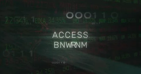 Image of access denied text, x symbol, binary codes, circuit board texture over Stock Illustration