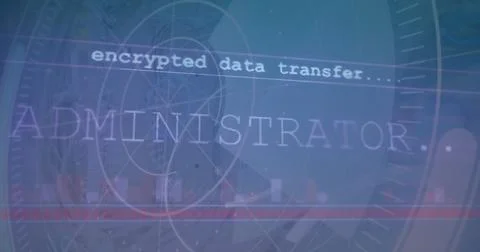 Image of administrator text with financial data transfer process on digital Stock Photos