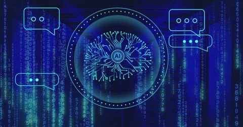 Image of ai brain and data processing over computer servers Stock Photos