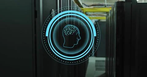 Image of ai brain and data processing over computer servers Stock Photos