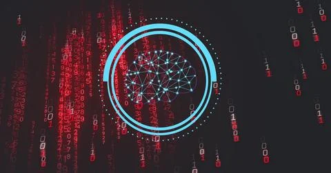 Image of ai brain and data processing over binary coding 写真素材