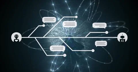 Image of ai chat and data processing over globe with connections 库存照片